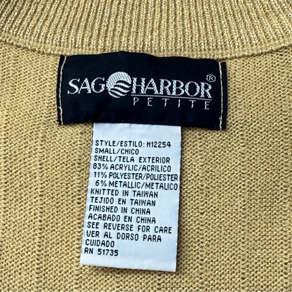 Sag Harbor Petite Womens Short Sleeve Pull-on Metallic Gold Ribbed Sweater, Sz S - Picture 3 of 5